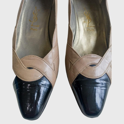 1990s Two Tones Leather Tan Black Heels