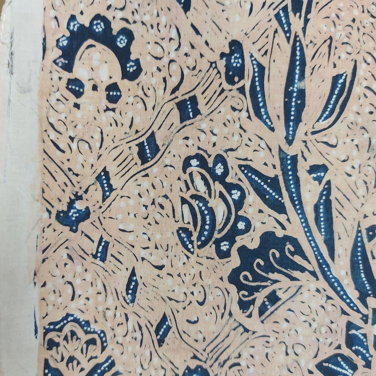 Old Indonesian Hand Drawn Classic Sogan Sidomukti Batik with Peacock and Flower Bouquet