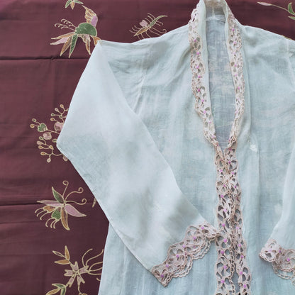 Vintage White Kebaya with Soft Pink Kerancang Trim