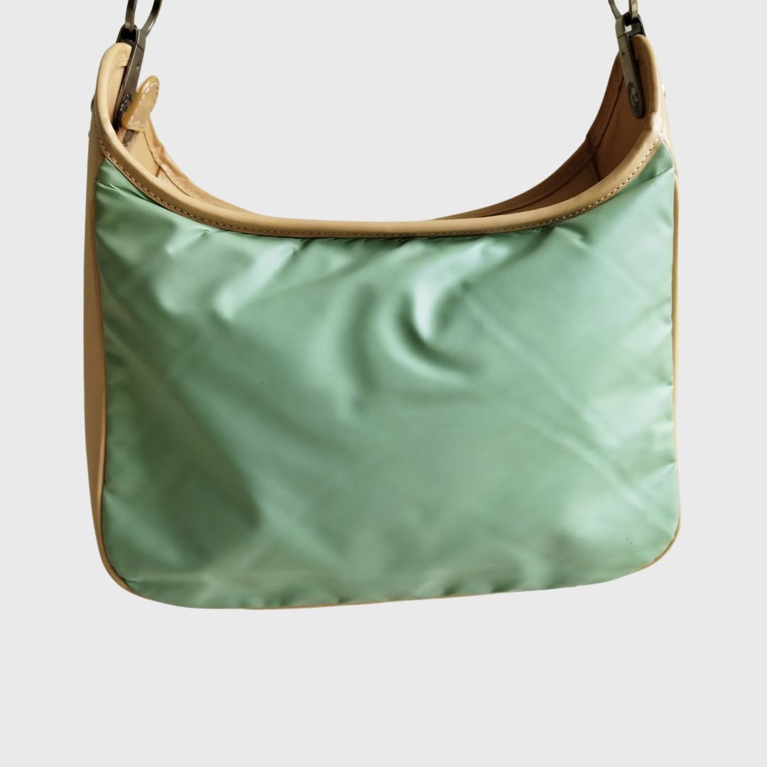 Vintage Two Tones Green Matcha Leather Nylon Shoulder Bag