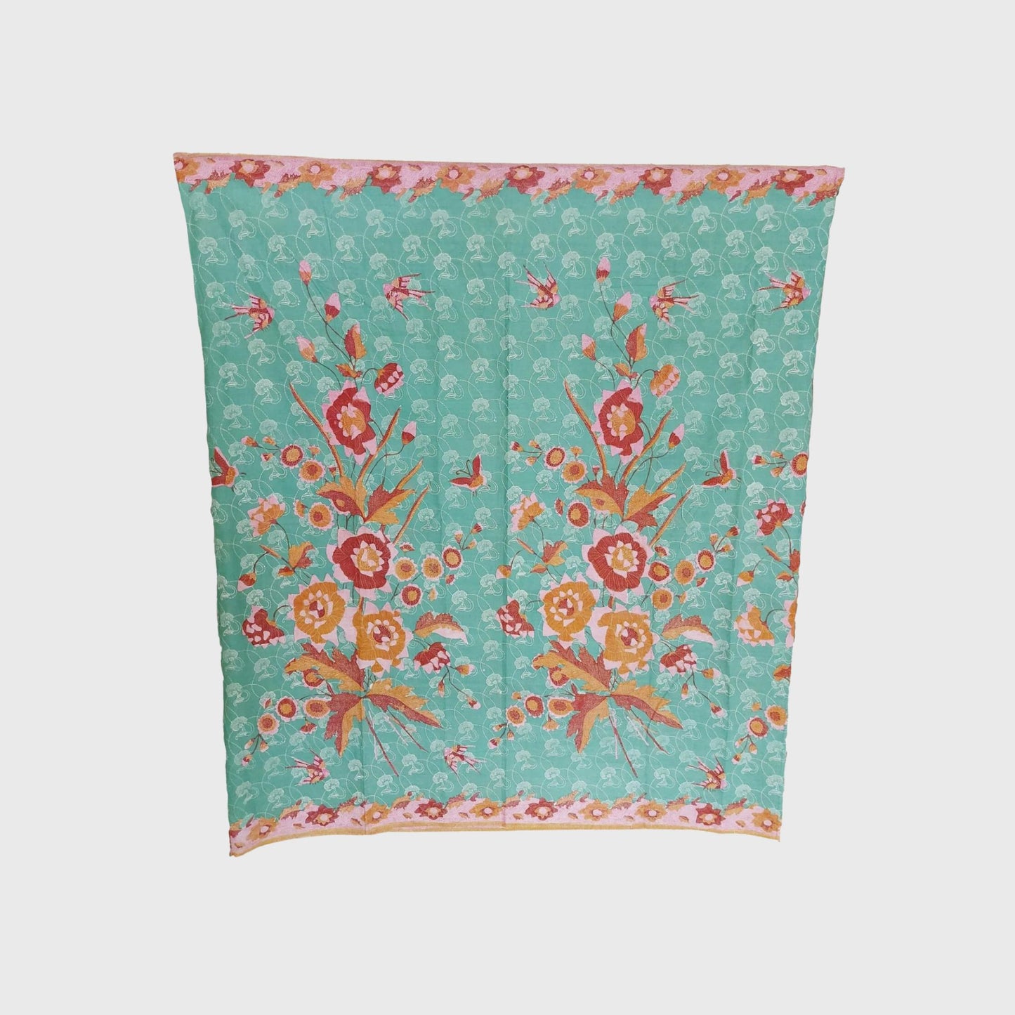 Vintage Indonesian Sarong Hand Drawn Turquoise-Pink Batik Peranakan/Encim