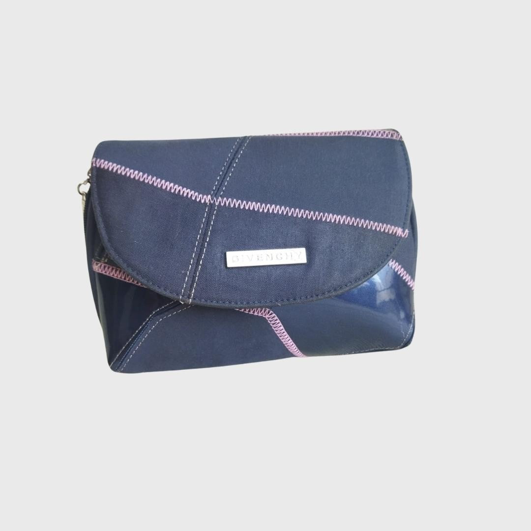 Vintage Striped Purple Patent Leather Makeup Pouch