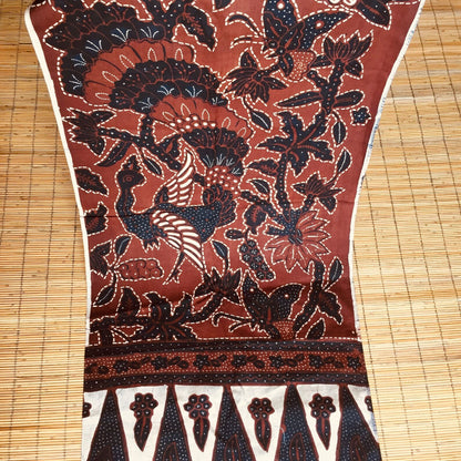 Vintage Sogan (Brown) Hand Drawn Batik with Peacock and Floral Motif Shawl