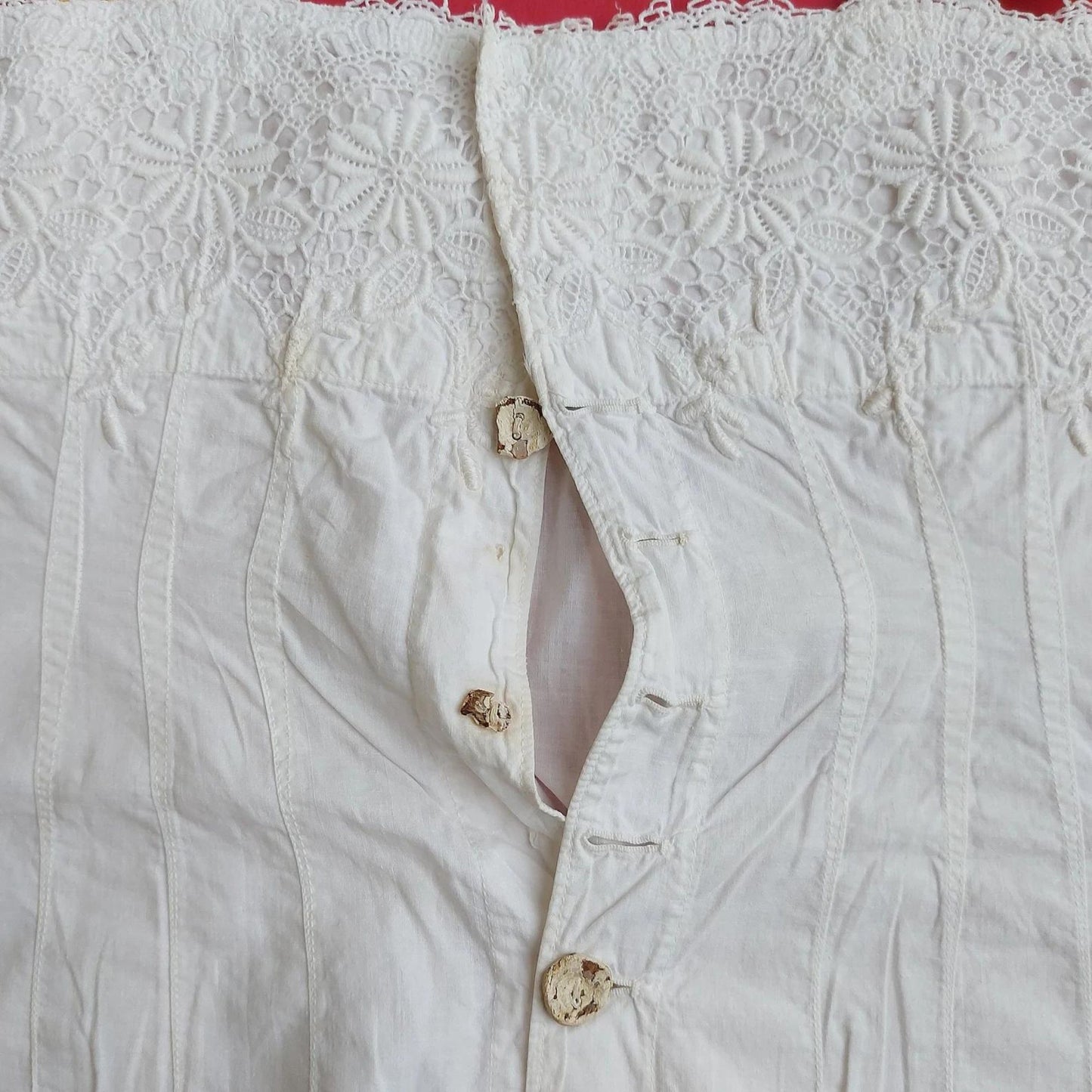Indonesian Vintage White Camisole with Flower Embroidery
