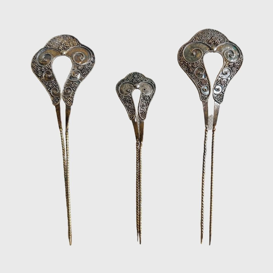 Vintage Silver Hairpin Set (3 Pcs)