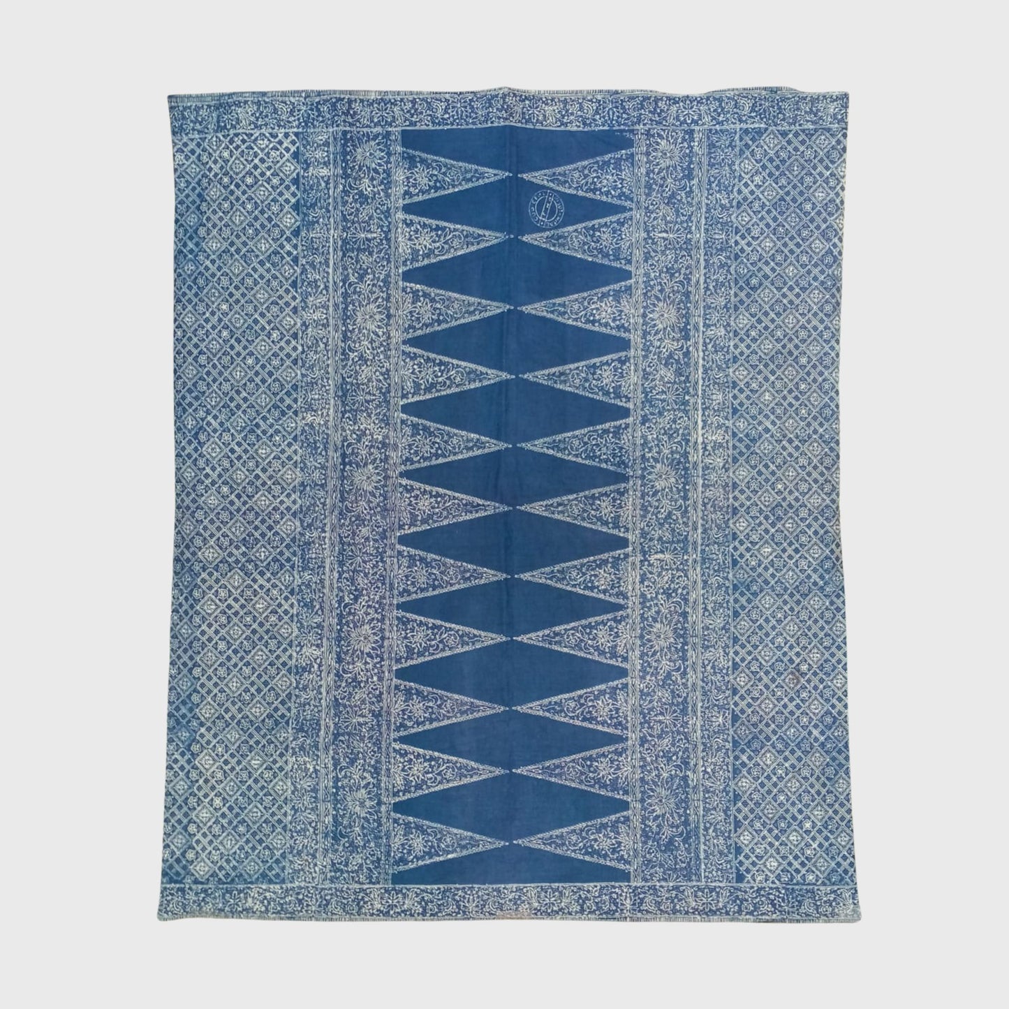 1980s Tumpal Pasung Blue Dandelion Flower Saroong Shawl