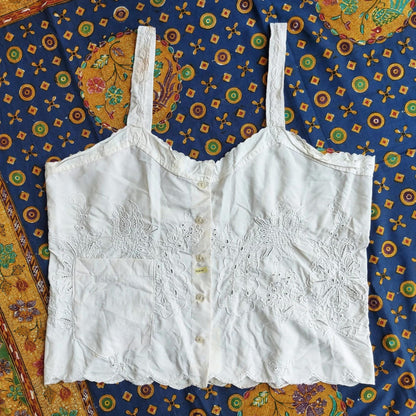 Indonesian Vintage White Camisole with Peacock Embroidery