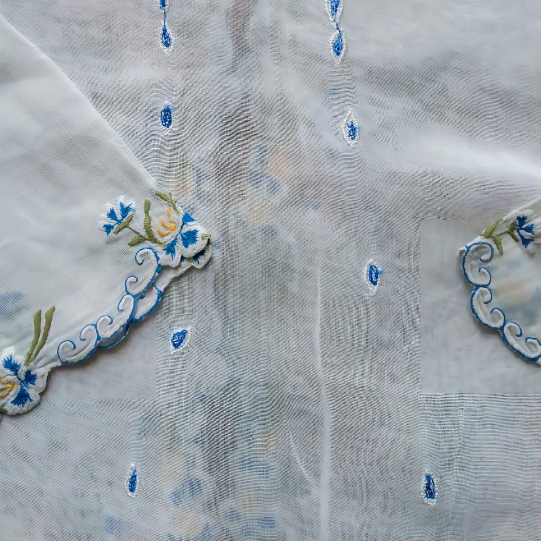 Vintage Blue Floral Simple Encim Kebaya