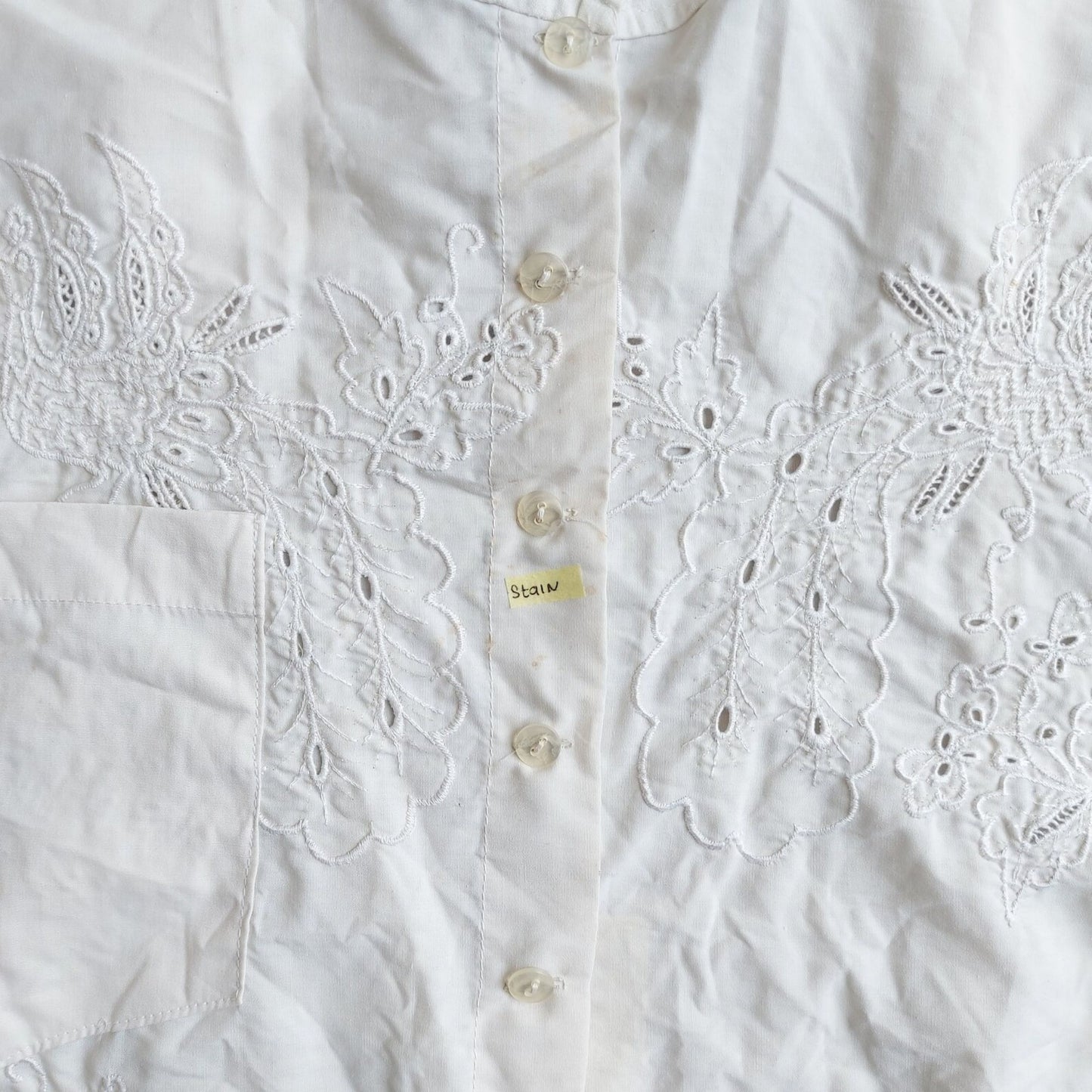 Indonesian Vintage White Camisole with Peacock Embroidery
