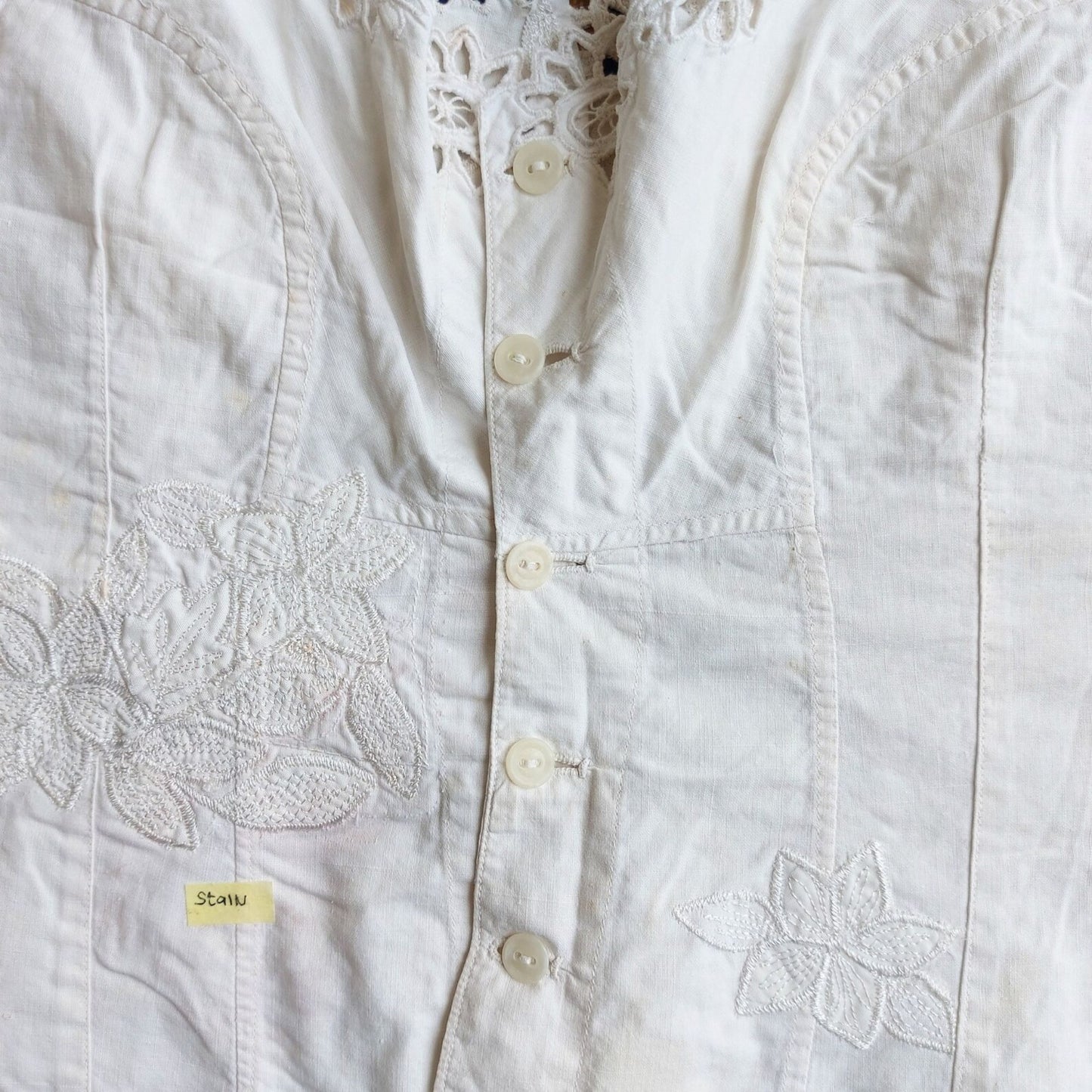 Indonesian Vintage White Camisole with Floral Kerancang Embroidery