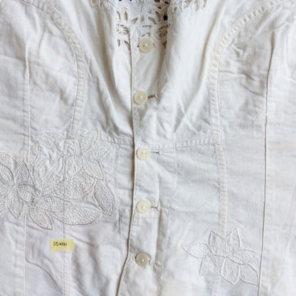 Indonesian Vintage White Camisole with Floral Kerancang Embroidery