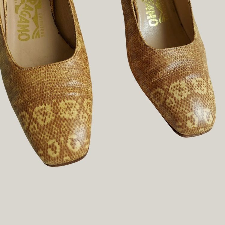 1990s Snakeskin Leather Brown Heels