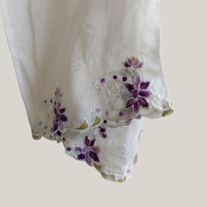 Vintage White  Encim Kebaya With Floral Purple Embroidery
