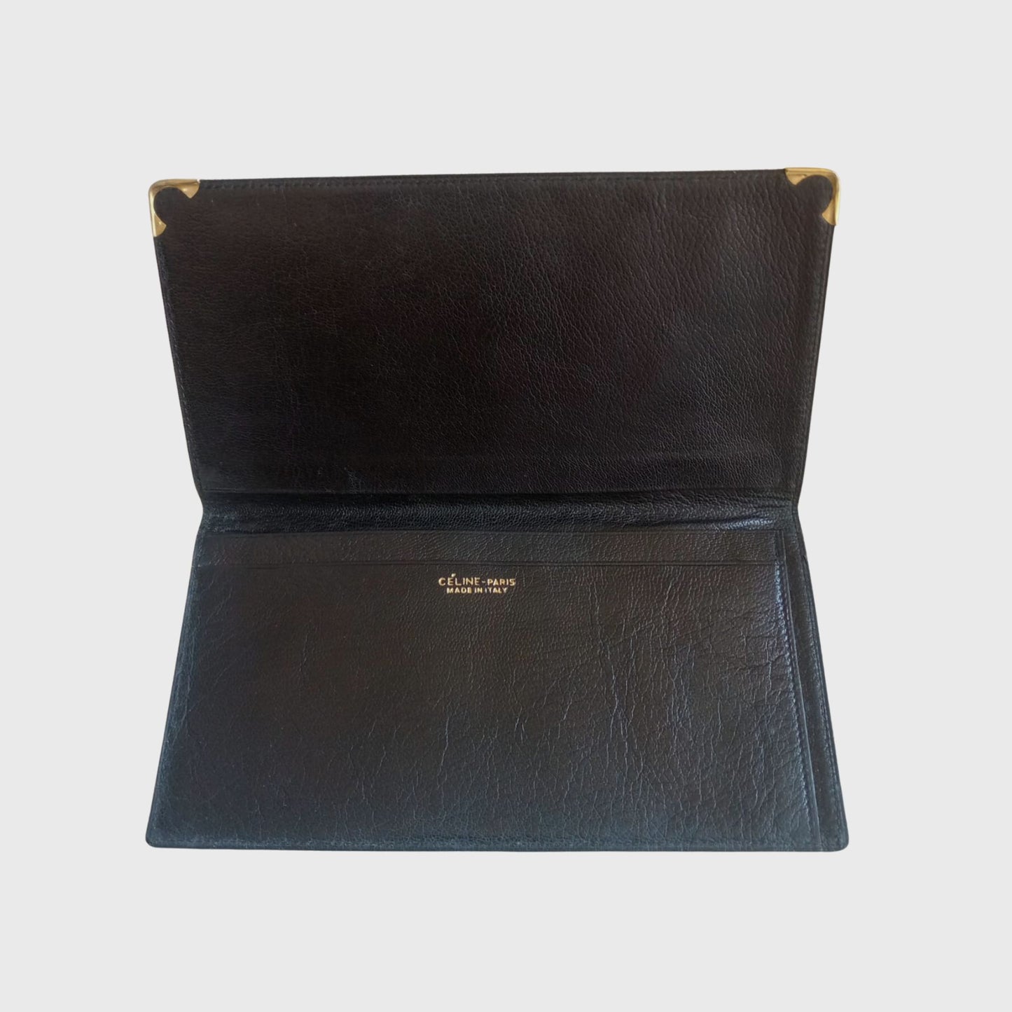 Vintage Carriage Logo Black Leather Long Wallet