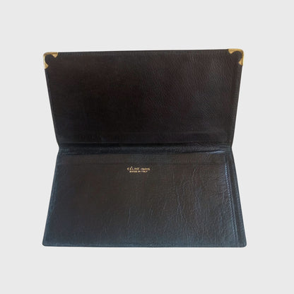Vintage Carriage Logo Black Leather Long Wallet