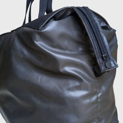 Vintage Plain Black Leather Nylon Travel Bag