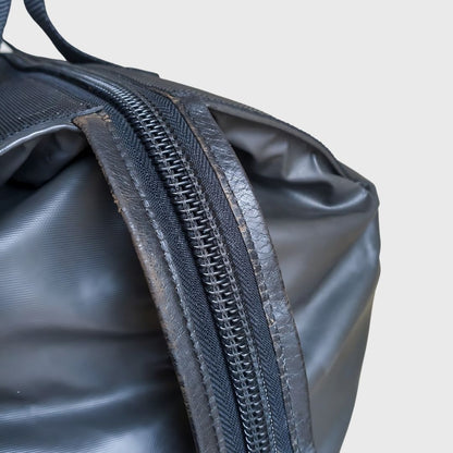Vintage Plain Black Leather Nylon Travel Bag