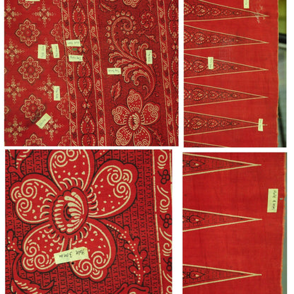 Indonesian Hand Drawn Red Batik Sembagi Kacapiring "Gardenia" Flower Motif