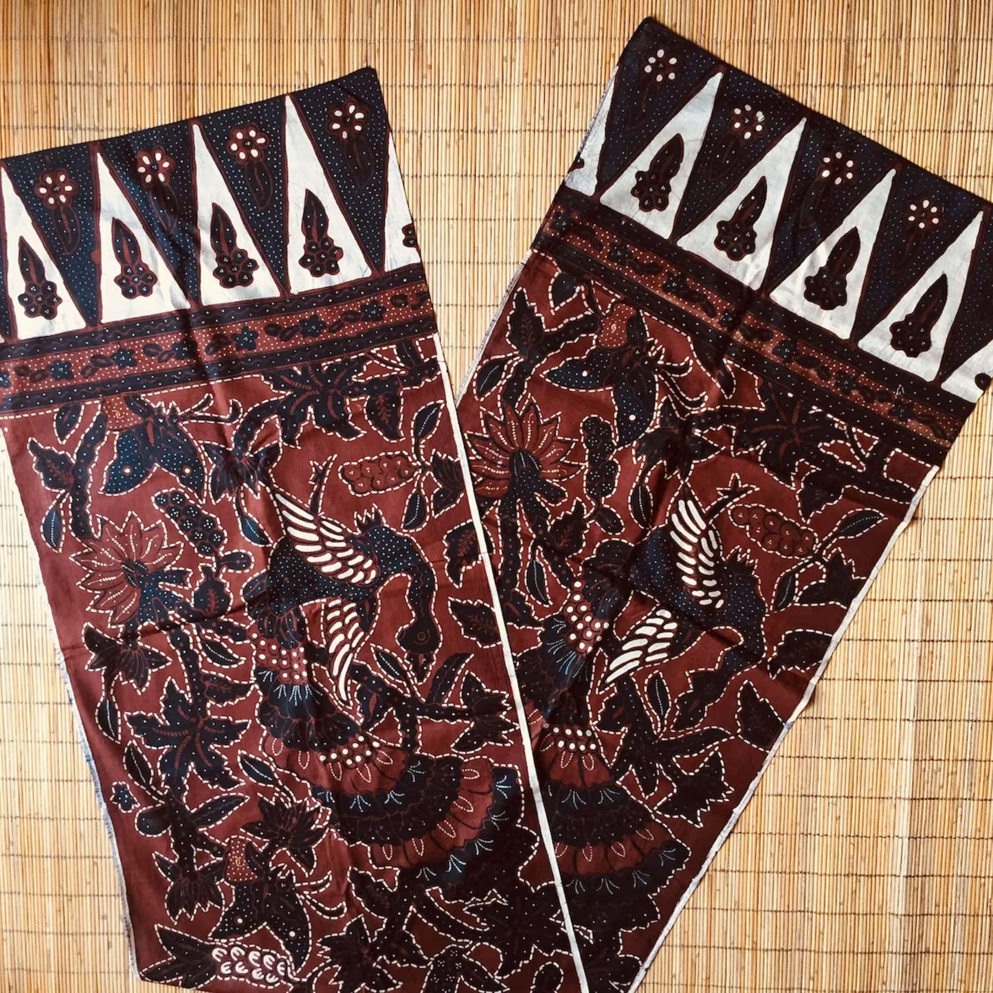 Vintage Sogan (Brown) Hand Drawn Batik with Peacock and Floral Motif Shawl