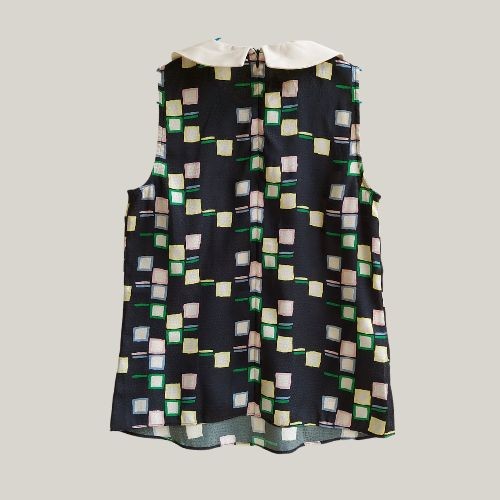 Vintage Square Print Blouse