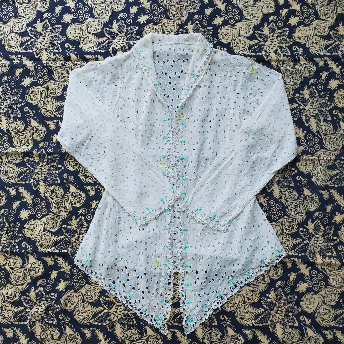 Vintage 70s Kebaya with Maple Motif and Kerancang Embroidery Trim