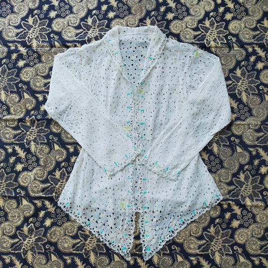Vintage 70s Kebaya with Maple Motif and Kerancang Embroidery Trim
