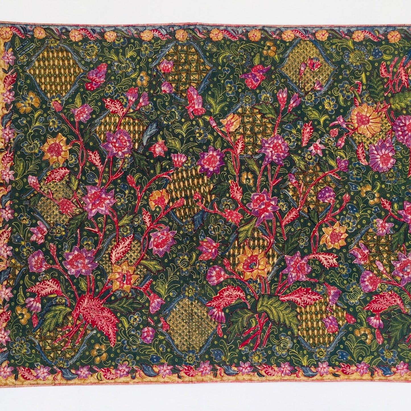 Vintage Indonesian Hand Drawn Dark Green Batik Hand Drawn Green Batik Tiga Negri Biantjoe Sign by Tjoa Siang Gwan