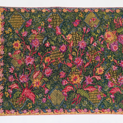 Vintage Indonesian Hand Drawn Dark Green Batik Hand Drawn Green Batik Tiga Negri Biantjoe Sign by Tjoa Siang Gwan