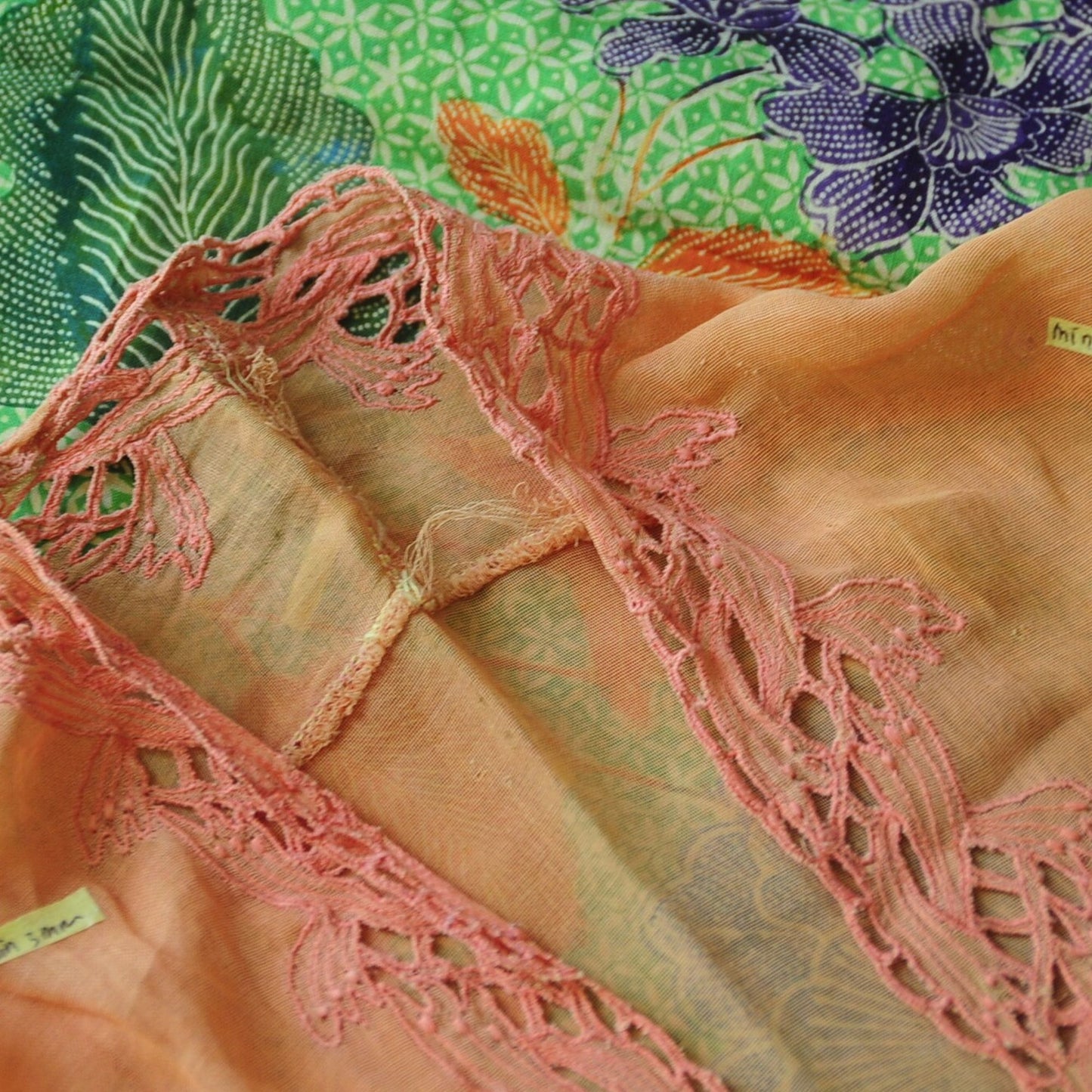 Vintage Orange Sandstone Indonesian Kebaya with Pink Kerancang Embroidery