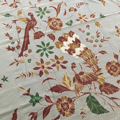 Vintage Indonesian Hand Drawn Javanese Batik Indramayu in Gray with Peacock Saroong