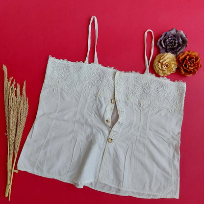 Indonesian Vintage White Camisole with Flower Embroidery