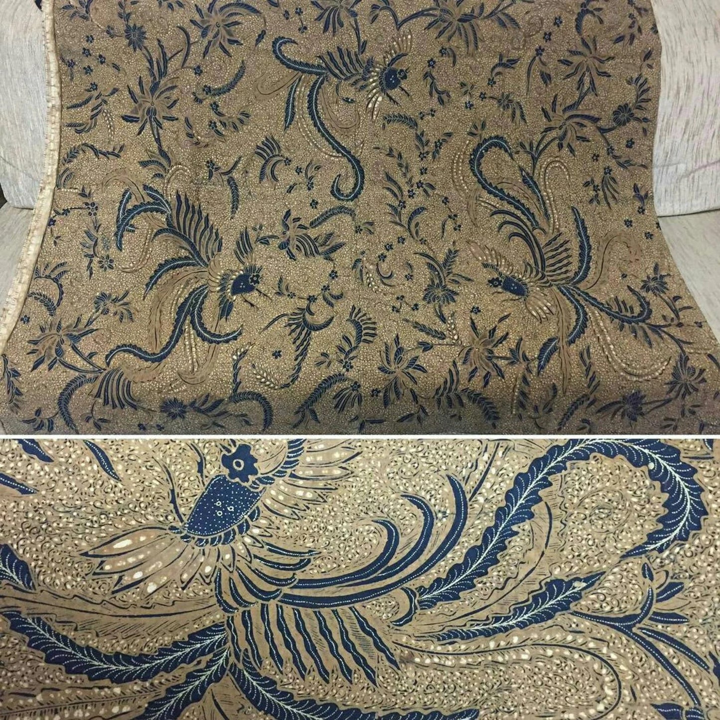 Indonesian Hand Drawn Javanese Batik Sogan Ukel with Phoenix Kain