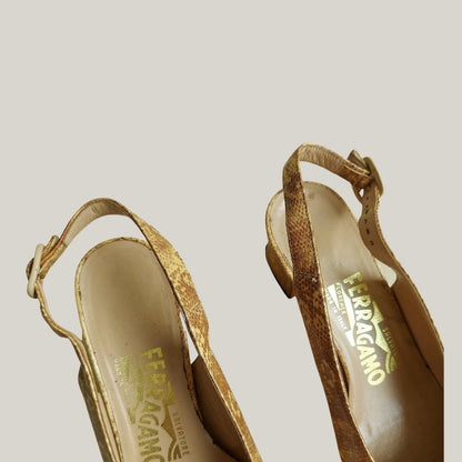 1990s Snakeskin Leather Brown Heels