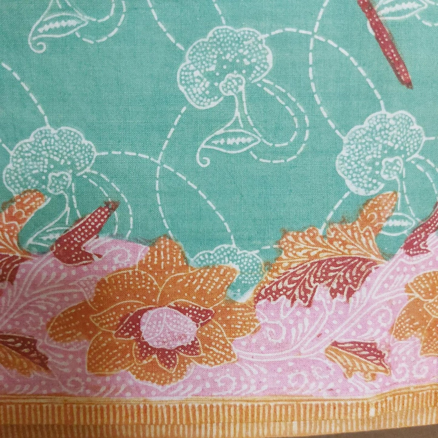 Vintage Indonesian Sarong Hand Drawn Turquoise-Pink Batik Peranakan/Encim