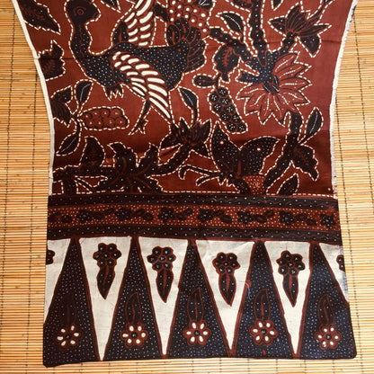 Vintage Sogan (Brown) Hand Drawn Batik with Peacock and Floral Motif Shawl