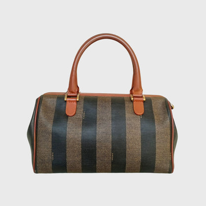 Vintage Pequin Boston Gray Leather Canvas Hand Bag