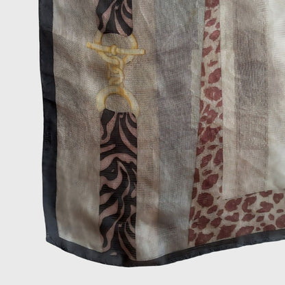 1990s Geometric Detail Silk Brown Scarf