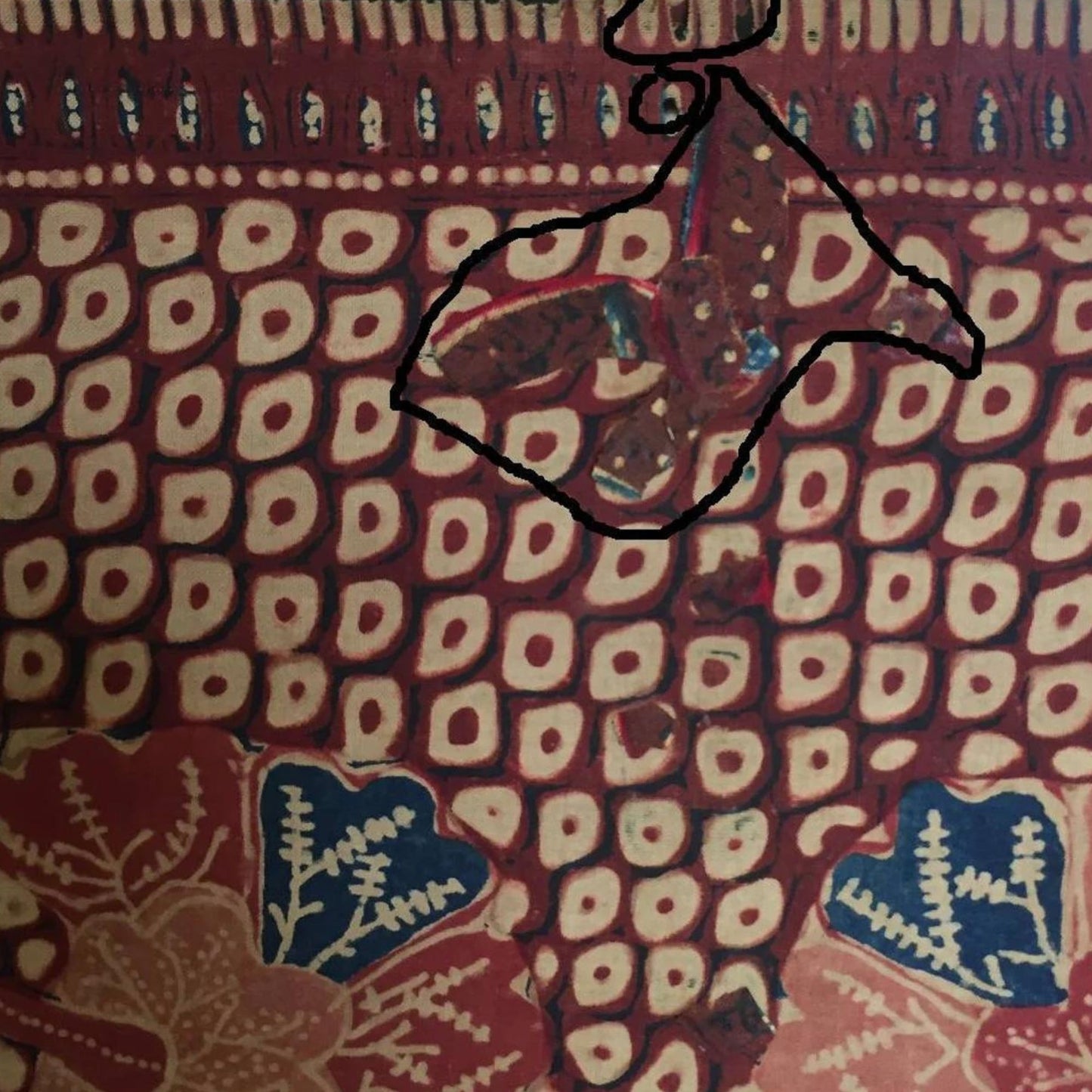 Vintage Indonesian Hand Drawn Javanese Shawl Gringsing Banyumas with Scales and Floral Motif