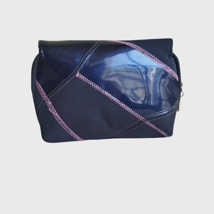 Vintage Striped Purple Patent Leather Makeup Pouch