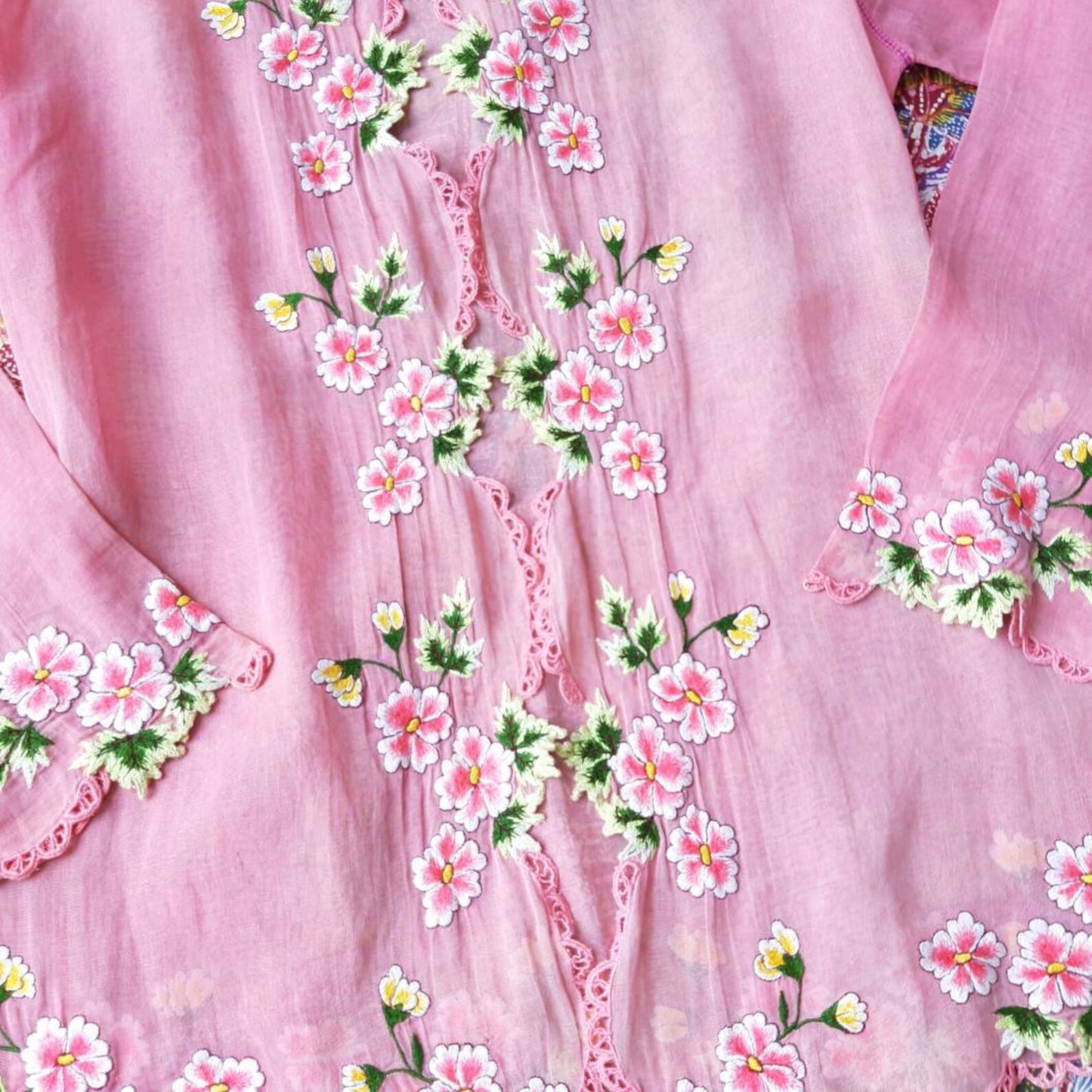 Vintage Indonesian Kebaya Encim in Pink with Pink Chrysanthemum Embroidery