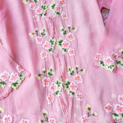 Vintage Indonesian Kebaya Encim in Pink with Pink Chrysanthemum Embroidery