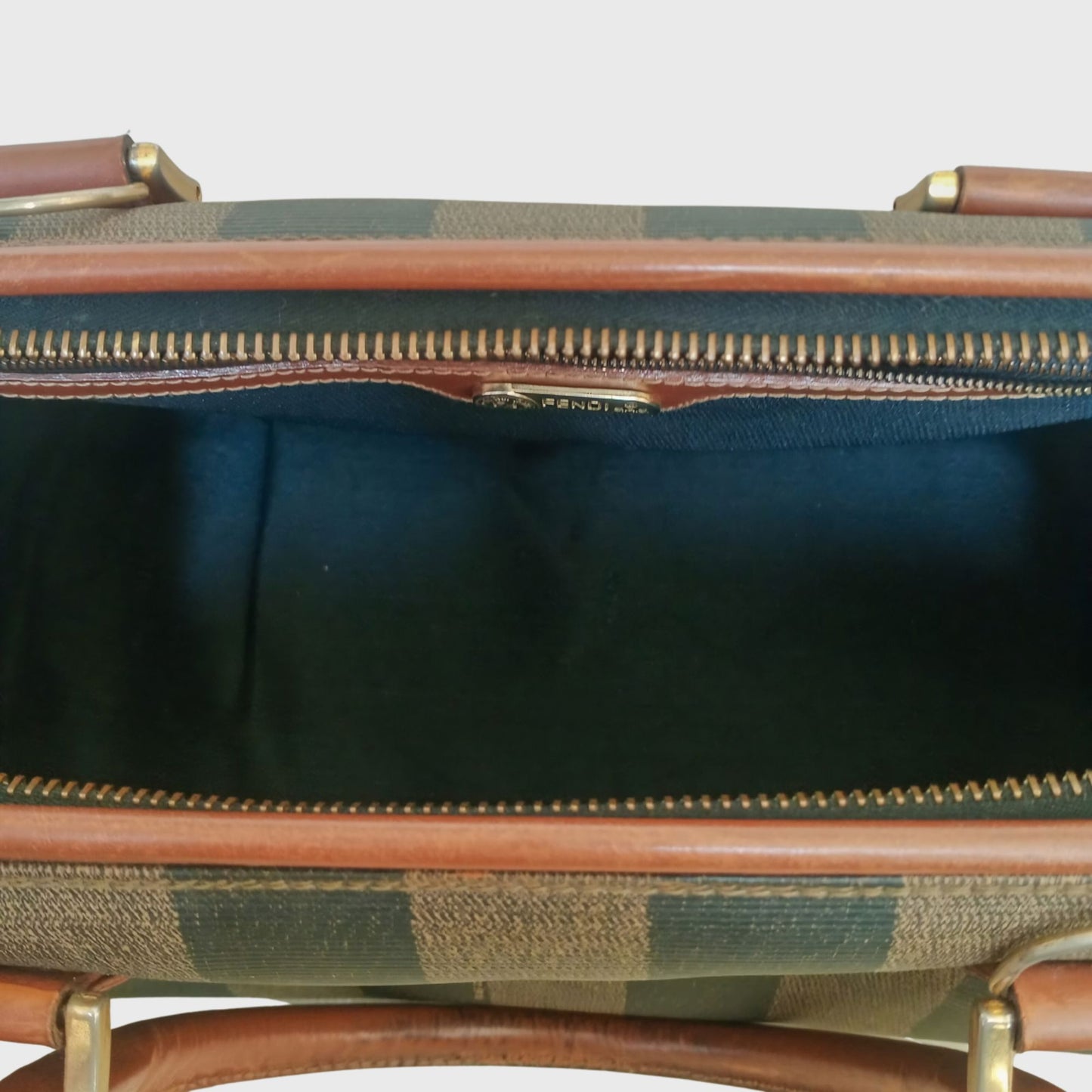 Vintage Pequin Boston Gray Leather Canvas Hand Bag