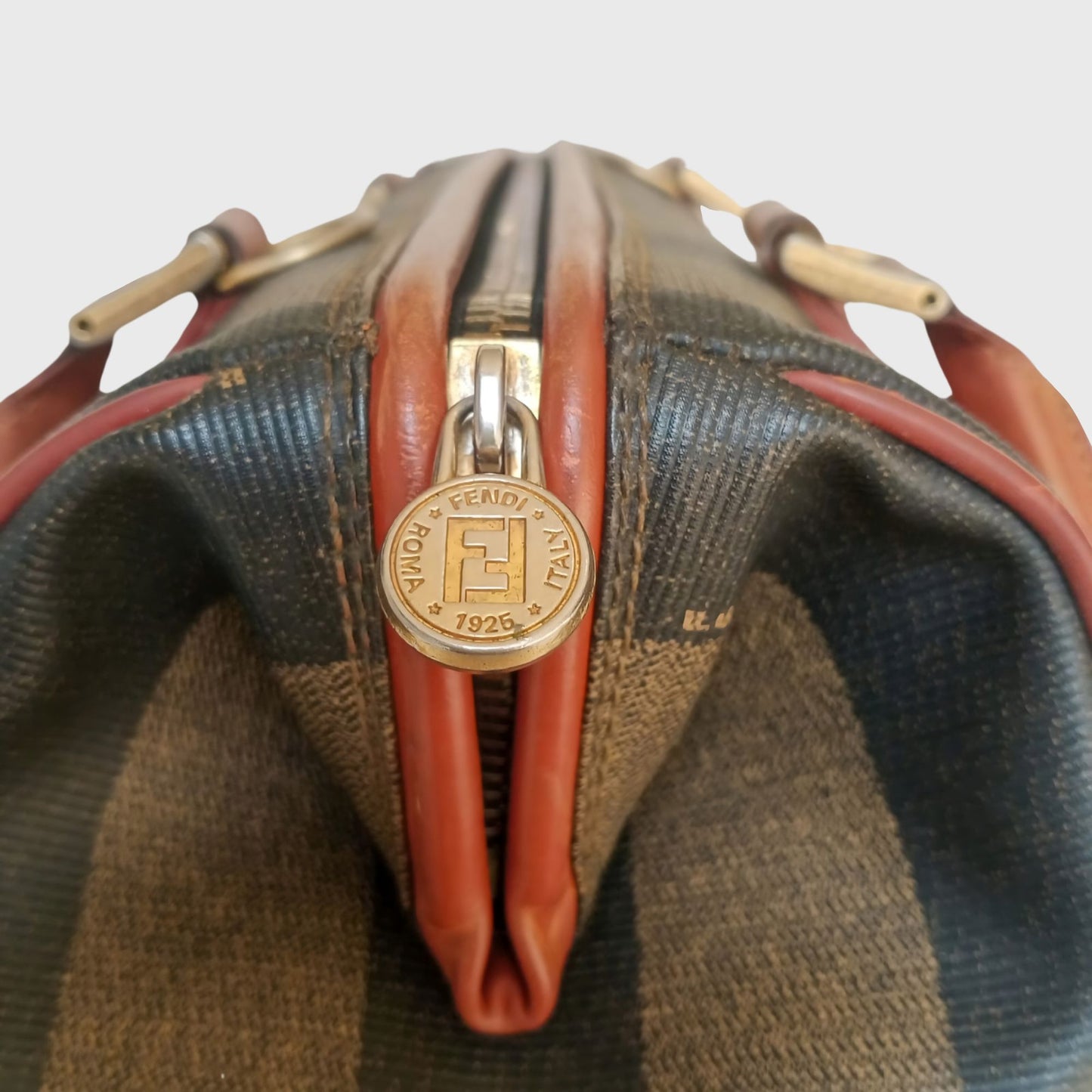 Vintage Pequin Boston Gray Leather Canvas Hand Bag