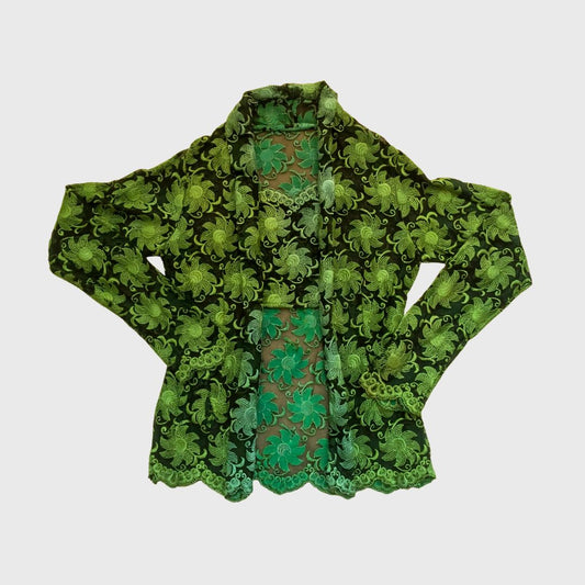 Vintage Green Floral Lace Kutubaru Kebaya