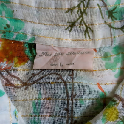 Vintage Short Sleeve Green Floral Blouse