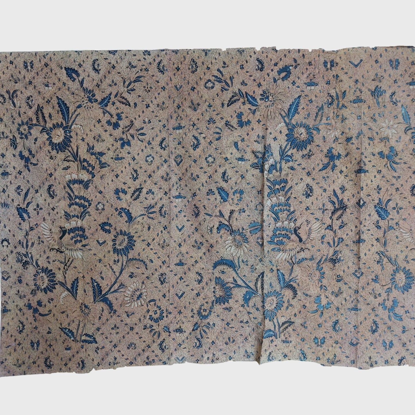 Old Indonesian Hand Drawn Classic Sogan Sidomukti Batik with Peacock and Flower Bouquet