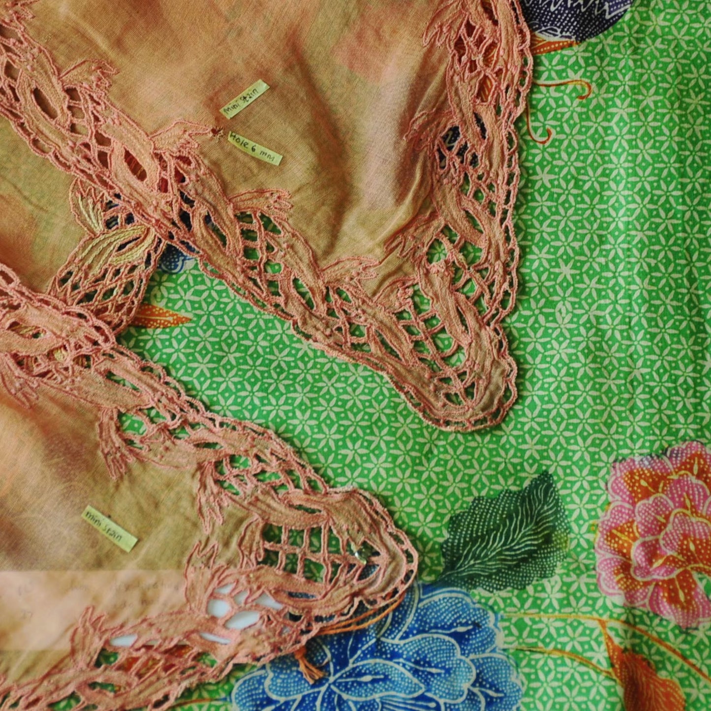 Vintage Orange Sandstone Indonesian Kebaya with Pink Kerancang Embroidery