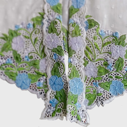 Vintage Broken White Simple Encim With Green Embroidery Kebaya