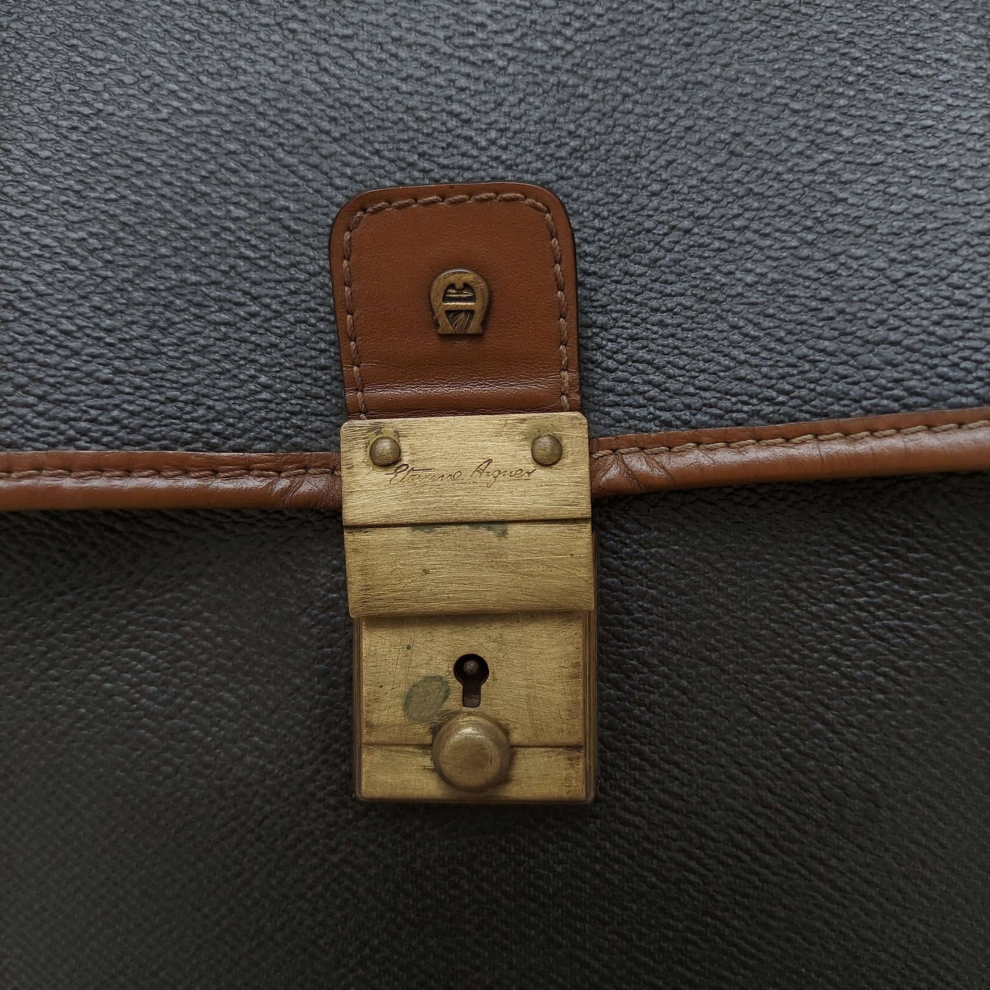 1990s Leather Canvas Box Dark Gray Brown Two Ways Bag