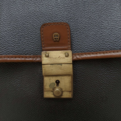 1990s Leather Canvas Box Dark Gray Brown Two Ways Bag